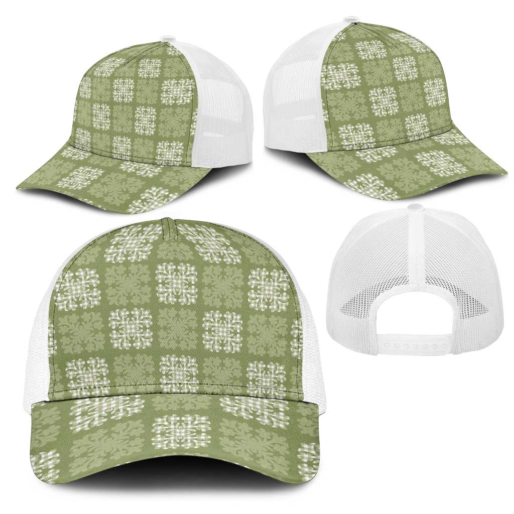 Vesuvian Green Palaka Quilt Hawaii Mesh Trucker Cap Traditional Hawaii-plaid Pattern - Polynesian Pride