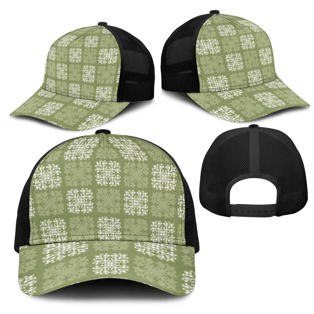 Vesuvian Green Palaka Quilt Hawaii Mesh Trucker Cap Traditional Hawaii-plaid Pattern - Polynesian Pride