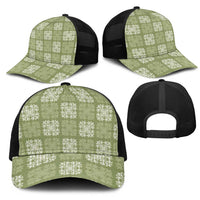 Vesuvian Green Palaka Quilt Hawaii Mesh Trucker Cap Traditional Hawaii-plaid Pattern - Polynesian Pride