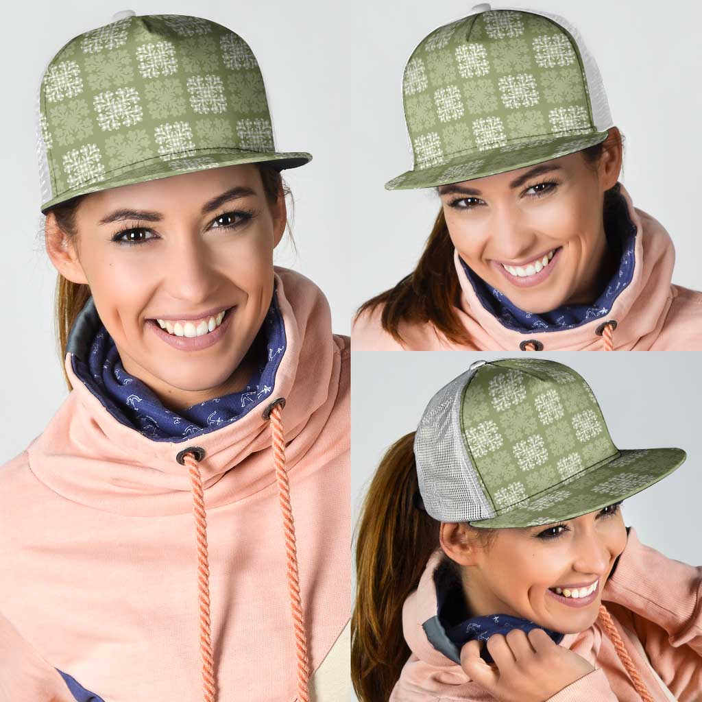 Vesuvian Green Palaka Quilt Hawaii Mesh Trucker Cap Traditional Hawaii-plaid Pattern - Polynesian Pride