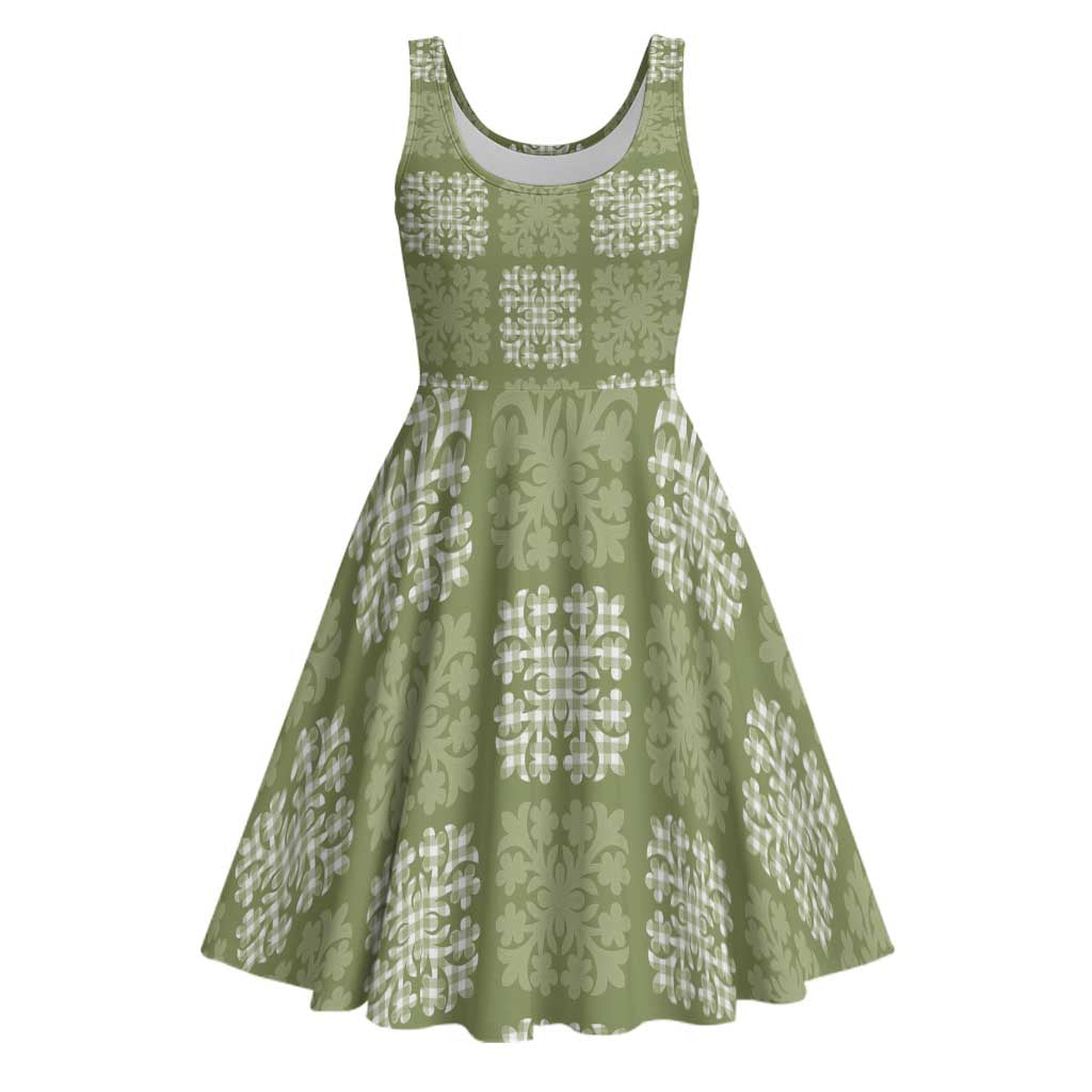 Vesuvian Green Palaka Quilt Hawaii Midi Dress Traditional Hawaii-plaid Pattern - Polynesian Pride
