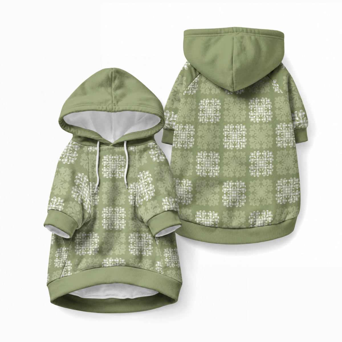 Vesuvian Green Palaka Quilt Hawaii Pet Hoodie Traditional Hawaii-plaid Pattern LT14 Pullover Vesuvian Green - Polynesian Pride