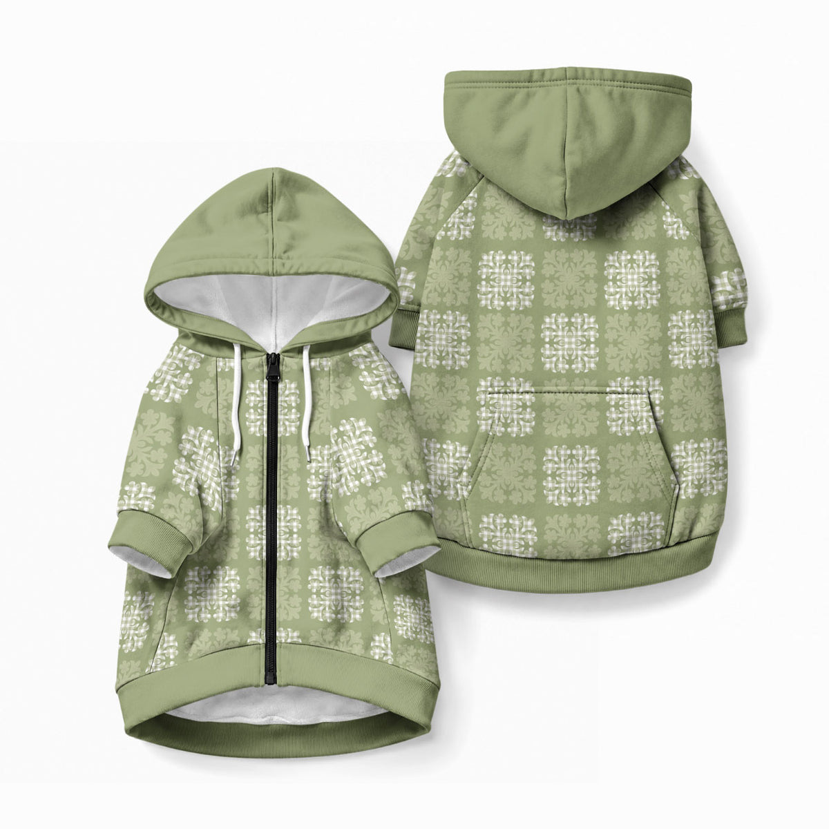 Vesuvian Green Palaka Quilt Hawaii Pet Hoodie Traditional Hawaii-plaid Pattern LT14 Zip-up Vesuvian Green - Polynesian Pride
