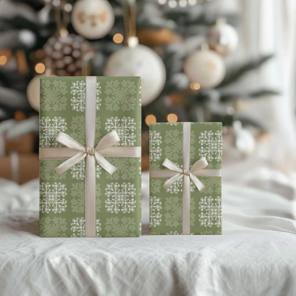 Vesuvian Green Palaka Quilt Hawaii Wrapping Paper Traditional Hawaii-plaid Pattern - Polynesian Pride