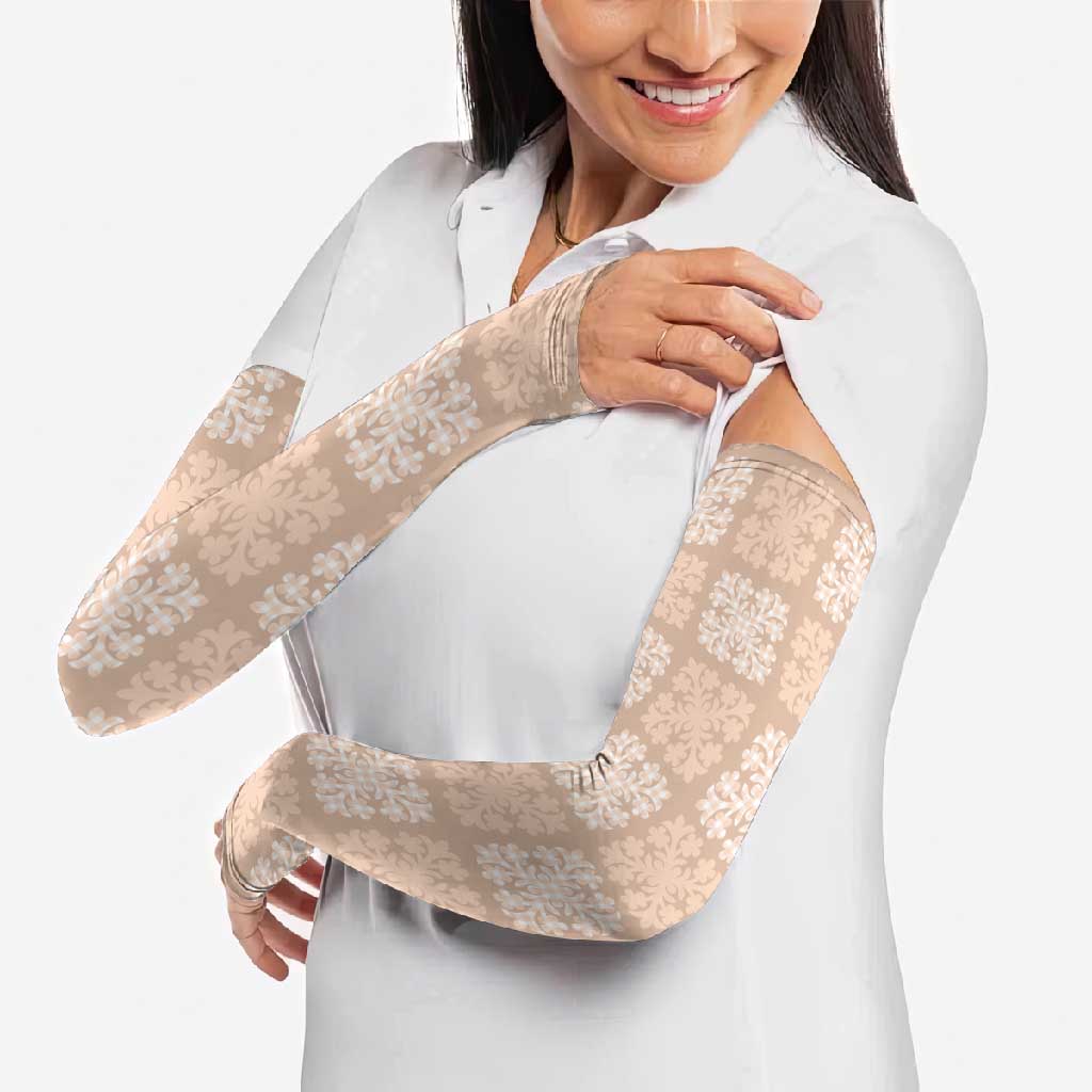 Beige Palaka Quilt Hawaii Arm Sleeves Traditional Hawaii-plaid Pattern - Polynesian Pride
