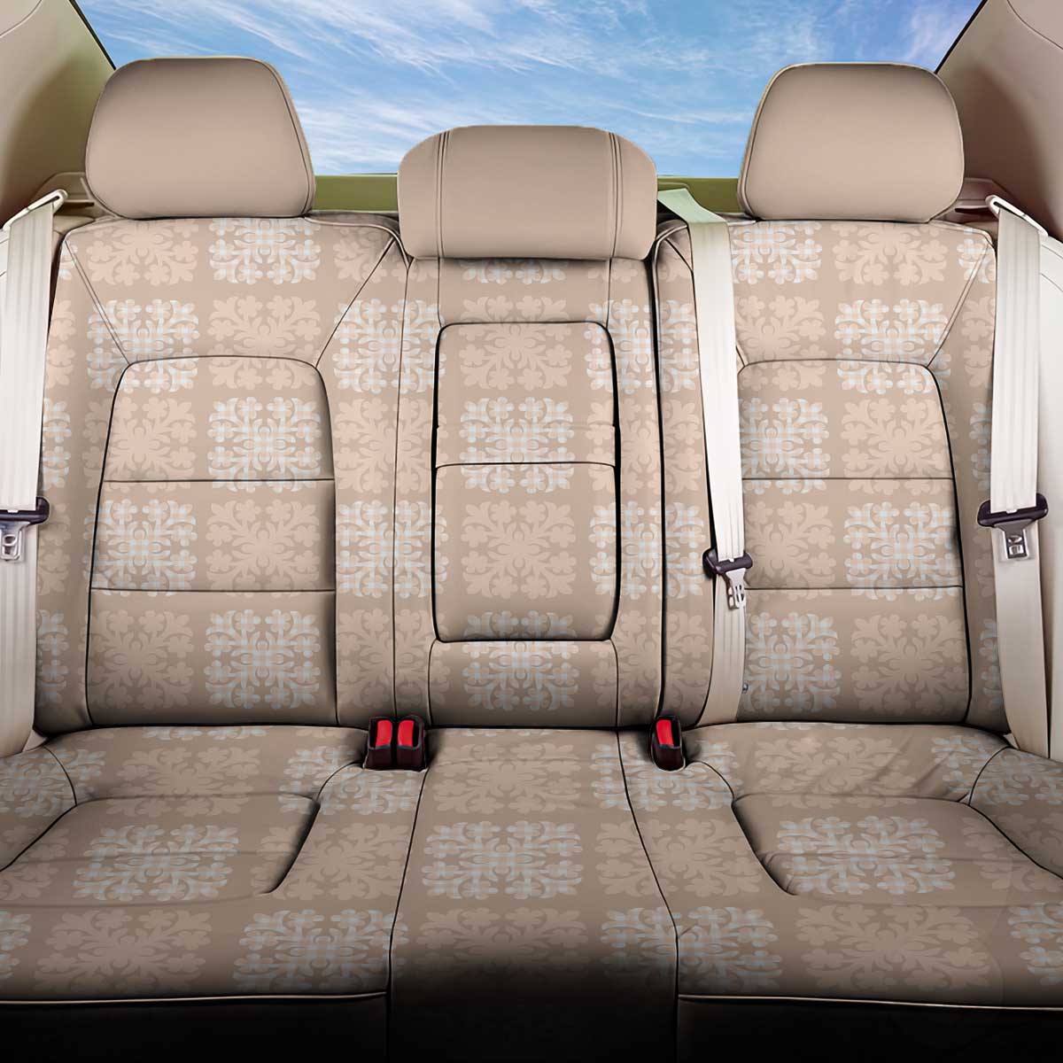 Beige Palaka Quilt Hawaii Back Car Seat Cover Traditional Hawaii-plaid Pattern - Polynesian Pride