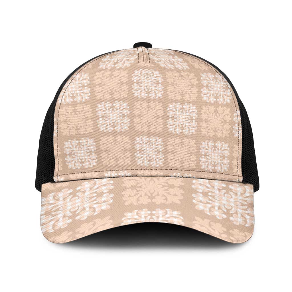Beige Palaka Quilt Hawaii Baseball Net Cap Traditional Hawaii-plaid Pattern - Polynesian Pride