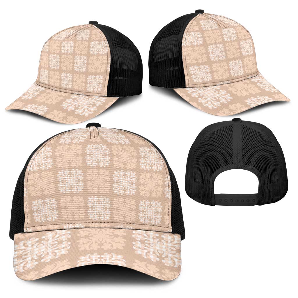Beige Palaka Quilt Hawaii Baseball Net Cap Traditional Hawaii-plaid Pattern - Polynesian Pride