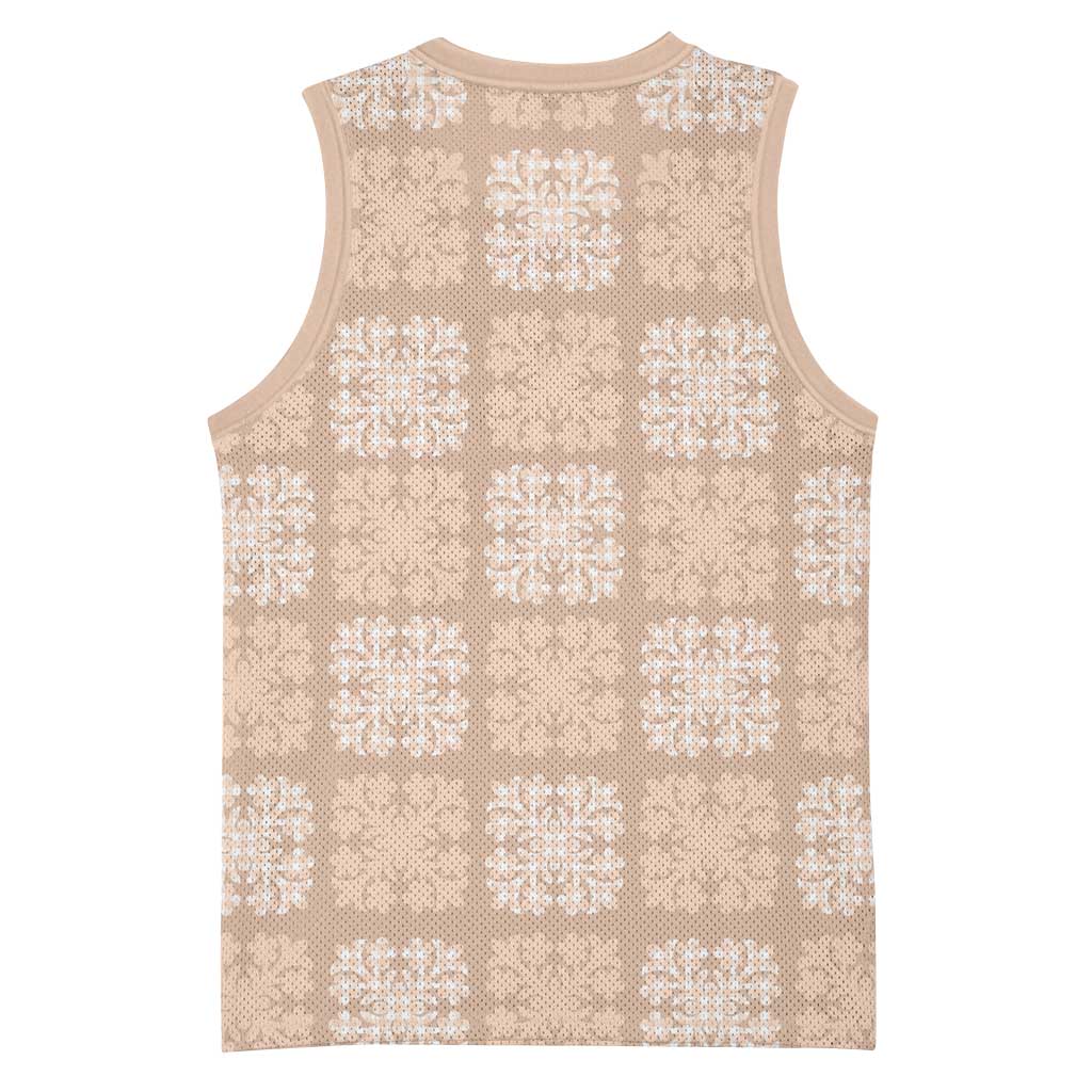 Beige Palaka Quilt Hawaii Basketball Jersey Traditional Hawaii-plaid Pattern - Polynesian Pride