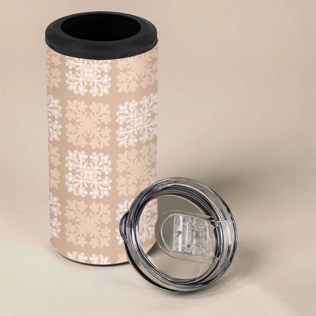 Beige Palaka Quilt Hawaii 4 in 1 Can Cooler Tumbler Traditional Hawaii-plaid Pattern - Polynesian Pride