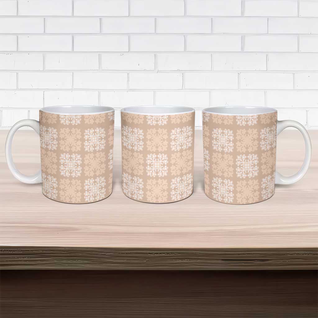 Beige Palaka Quilt Hawaii Ceramic Mug Traditional Hawaii-plaid Pattern - Polynesian Pride