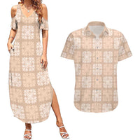 Beige Palaka Quilt Hawaii Couples Matching Summer Maxi Dress and Hawaiian Shirt Traditional Hawaii-plaid Pattern LT14 Beige - Polynesian Pride