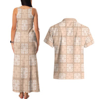 Beige Palaka Quilt Hawaii Couples Matching Tank Maxi Dress and Hawaiian Shirt Traditional Hawaii-plaid Pattern - Polynesian Pride