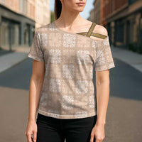 Beige Palaka Quilt Hawaii Cross Shoulder Shirt Traditional Hawaii-plaid Pattern - Polynesian Pride
