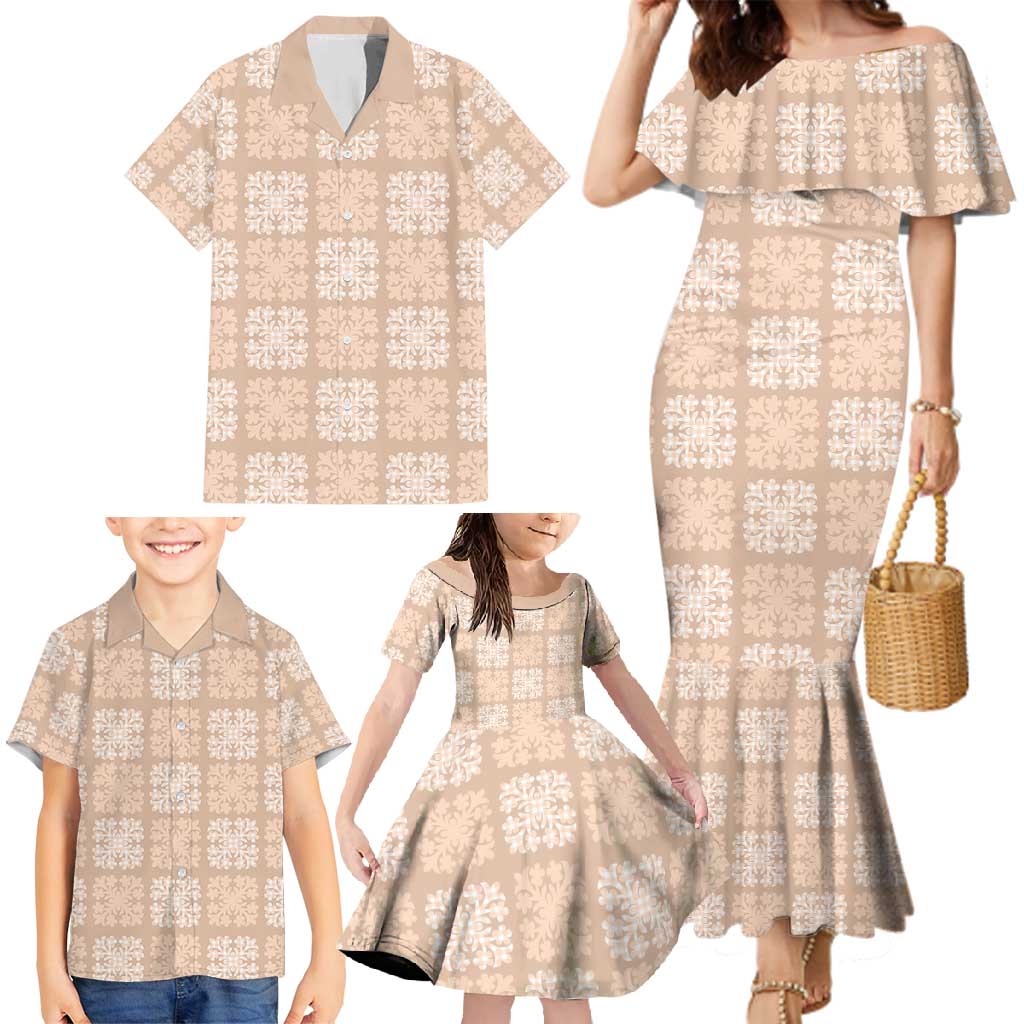 Beige Palaka Quilt Hawaii Family Matching Mermaid Dress and Hawaiian Shirt Traditional Hawaii-plaid Pattern LT14 - Polynesian Pride