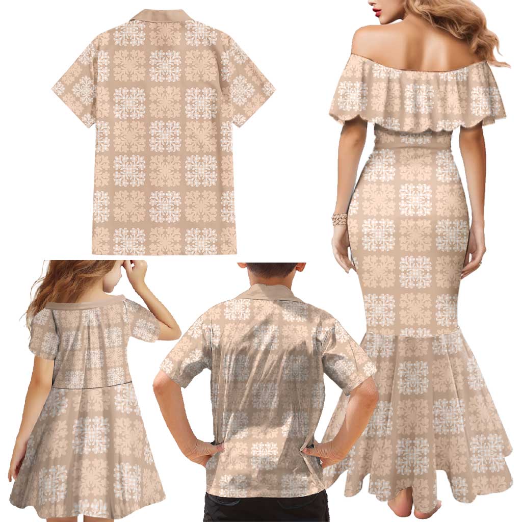 Beige Palaka Quilt Hawaii Family Matching Mermaid Dress and Hawaiian Shirt Traditional Hawaii-plaid Pattern LT14 - Polynesian Pride