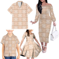 Beige Palaka Quilt Hawaii Family Matching Off The Shoulder Long Sleeve Dress and Hawaiian Shirt Traditional Hawaii-plaid Pattern LT14 - Polynesian Pride