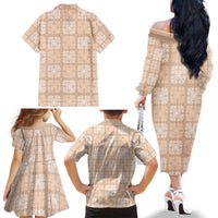 Beige Palaka Quilt Hawaii Family Matching Off The Shoulder Long Sleeve Dress and Hawaiian Shirt Traditional Hawaii-plaid Pattern LT14 - Polynesian Pride