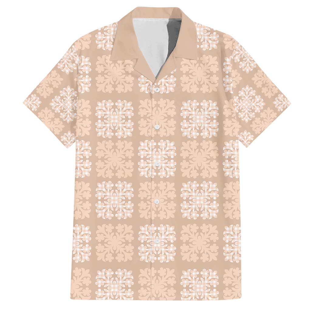 Beige Palaka Quilt Hawaii Family Matching Off Shoulder Maxi Dress and Hawaiian Shirt Traditional Hawaii-plaid Pattern - Polynesian Pride