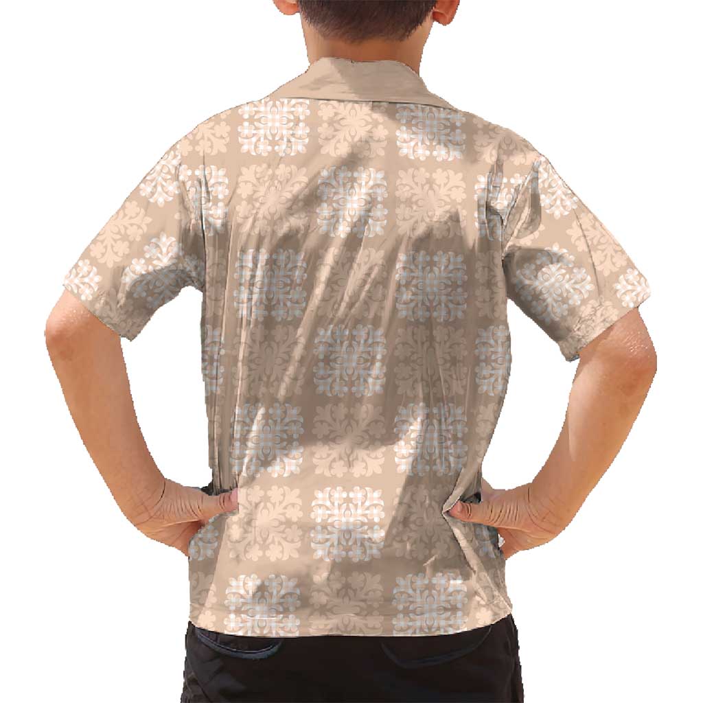 Beige Palaka Quilt Hawaii Family Matching Off Shoulder Short Dress and Hawaiian Shirt Traditional Hawaii-plaid Pattern - Polynesian Pride