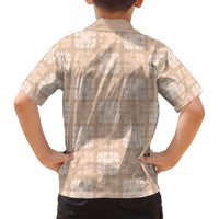 Beige Palaka Quilt Hawaii Family Matching Off Shoulder Short Dress and Hawaiian Shirt Traditional Hawaii-plaid Pattern - Polynesian Pride