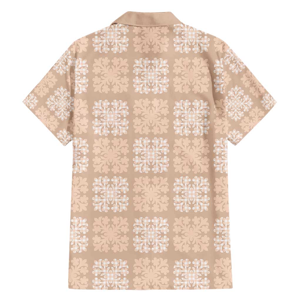 Beige Palaka Quilt Hawaii Family Matching Off Shoulder Short Dress and Hawaiian Shirt Traditional Hawaii-plaid Pattern - Polynesian Pride