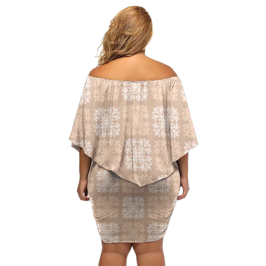 Beige Palaka Quilt Hawaii Family Matching Off Shoulder Short Dress and Hawaiian Shirt Traditional Hawaii-plaid Pattern - Polynesian Pride