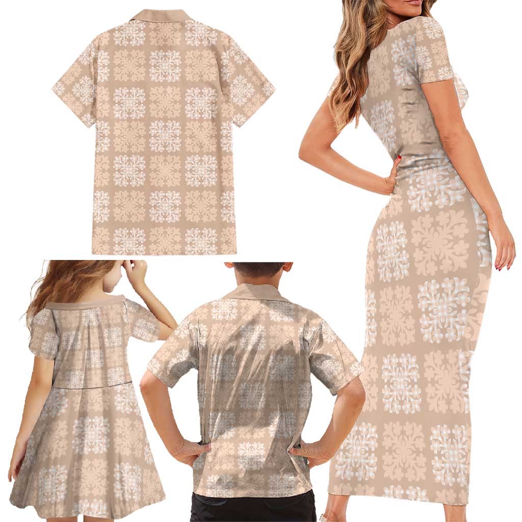 Beige Palaka Quilt Hawaii Family Matching Short Sleeve Bodycon Dress and Hawaiian Shirt Traditional Hawaii-plaid Pattern LT14 - Polynesian Pride