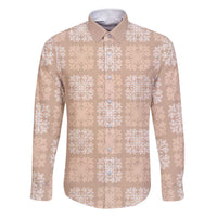 Beige Palaka Quilt Hawaii Family Matching Short Sleeve Bodycon Dress and Hawaiian Shirt Traditional Hawaii-plaid Pattern LT14 Dad's Shirt - Long Sleeve Beige - Polynesian Pride