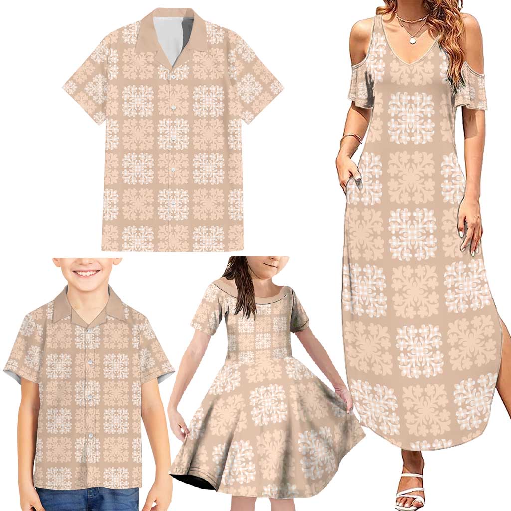 Beige Palaka Quilt Hawaii Family Matching Summer Maxi Dress and Hawaiian Shirt Traditional Hawaii-plaid Pattern - Polynesian Pride
