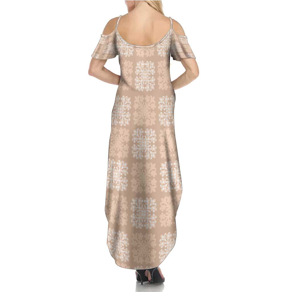 Beige Palaka Quilt Hawaii Family Matching Summer Maxi Dress and Hawaiian Shirt Traditional Hawaii-plaid Pattern - Polynesian Pride