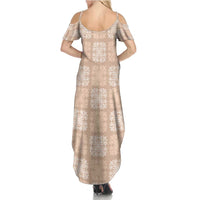 Beige Palaka Quilt Hawaii Family Matching Summer Maxi Dress and Hawaiian Shirt Traditional Hawaii-plaid Pattern - Polynesian Pride