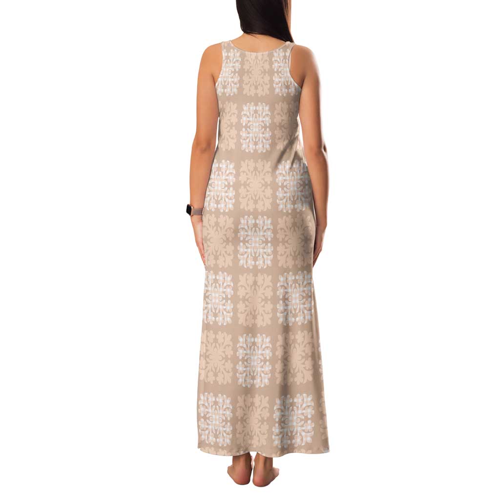 Beige Palaka Quilt Hawaii Family Matching Tank Maxi Dress and Hawaiian Shirt Traditional Hawaii-plaid Pattern - Polynesian Pride