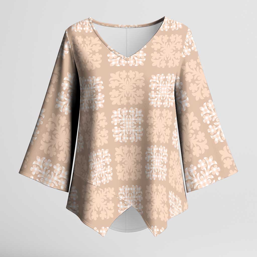 Beige Palaka Quilt Hawaii Kimono Sleeve Blouse Traditional Hawaii-plaid Pattern LT14 Female Beige - Polynesian Pride