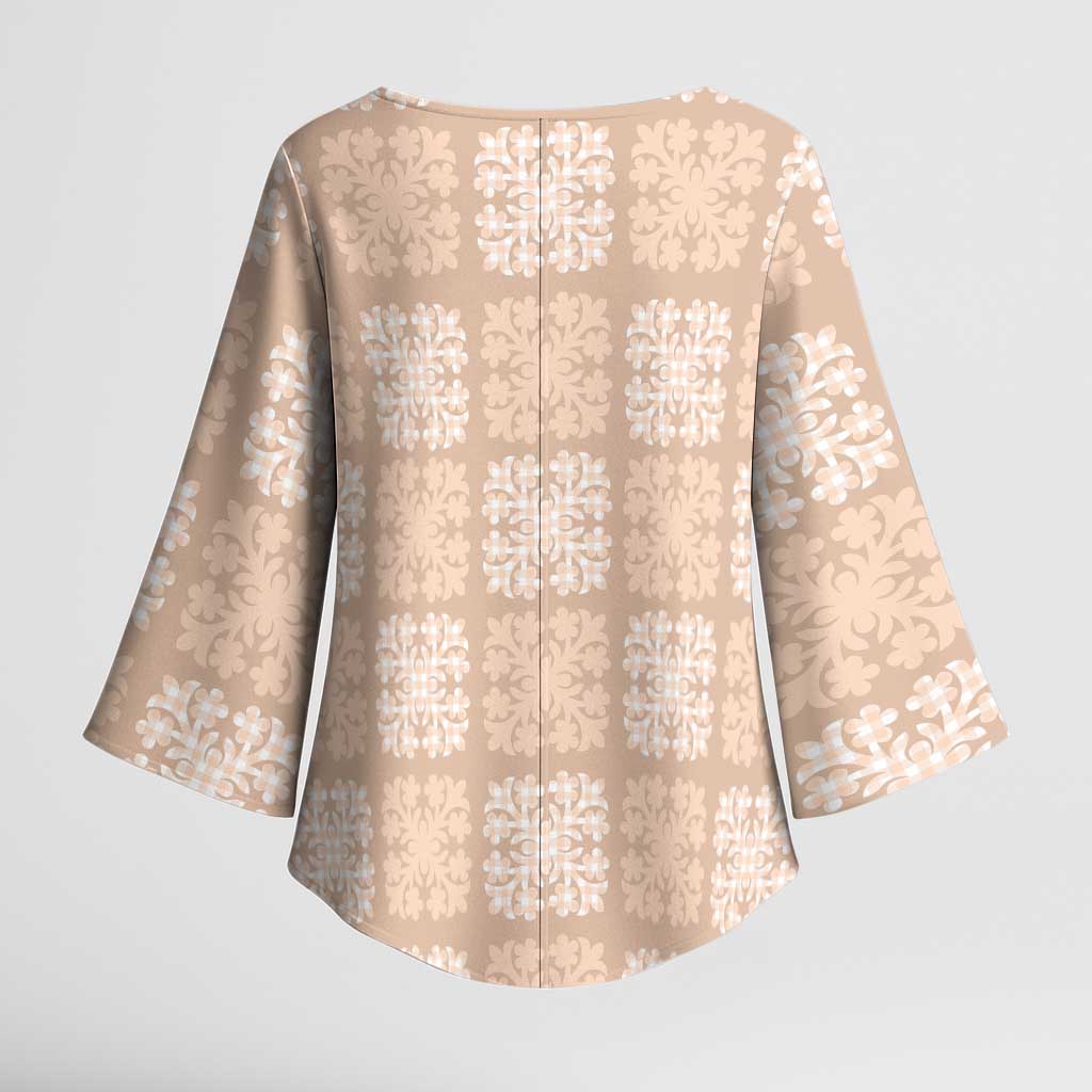 Beige Palaka Quilt Hawaii Kimono Sleeve Blouse Traditional Hawaii-plaid Pattern LT14 - Polynesian Pride