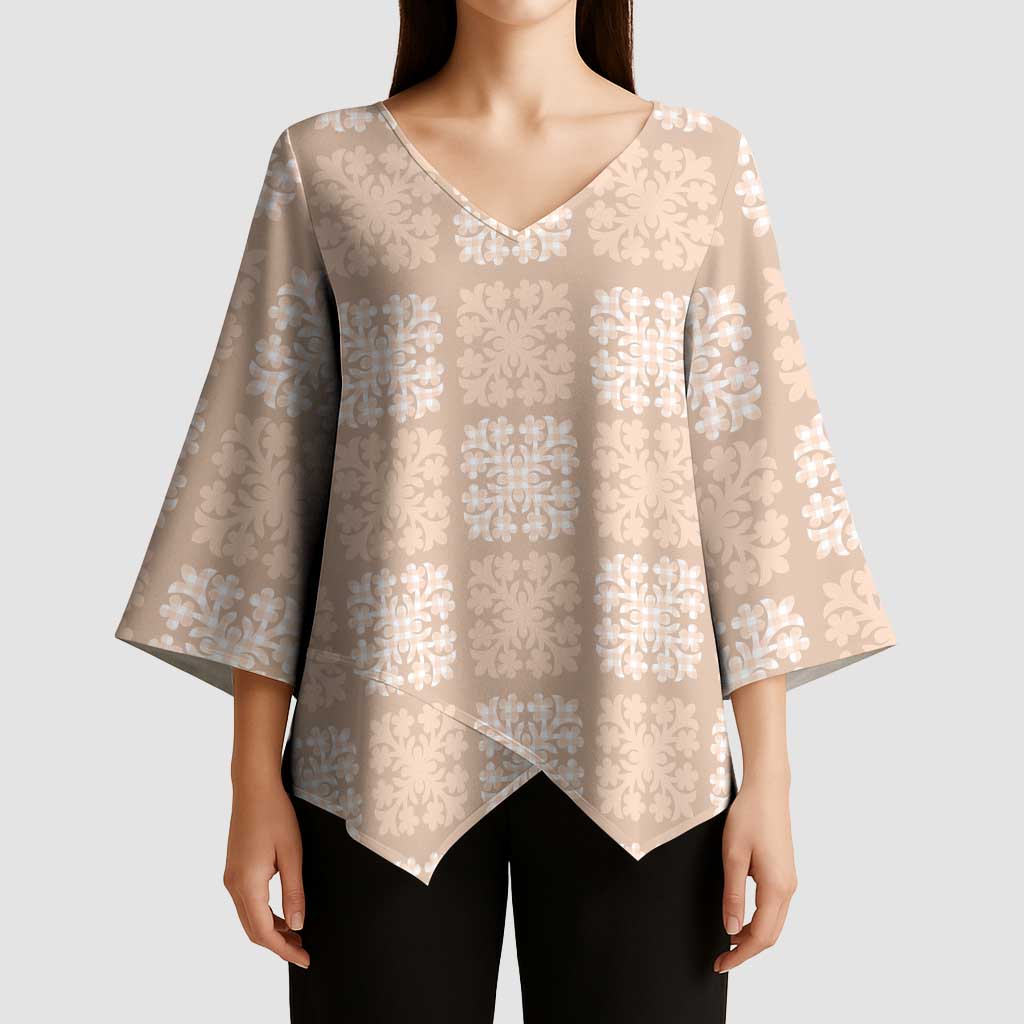 Beige Palaka Quilt Hawaii Kimono Sleeve Blouse Traditional Hawaii-plaid Pattern LT14 - Polynesian Pride