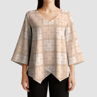 Beige Palaka Quilt Hawaii Kimono Sleeve Blouse Traditional Hawaii-plaid Pattern LT14 - Polynesian Pride