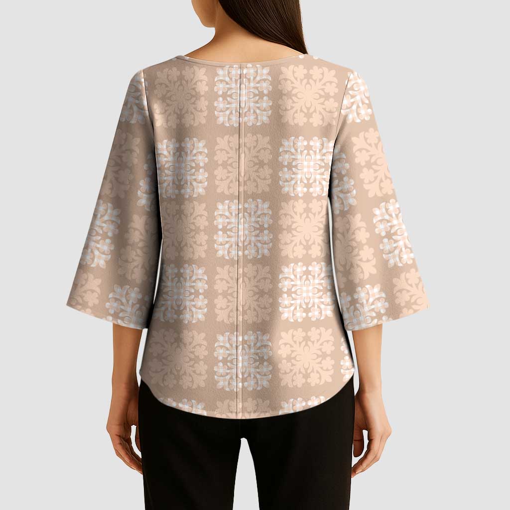 Beige Palaka Quilt Hawaii Kimono Sleeve Blouse Traditional Hawaii-plaid Pattern LT14 - Polynesian Pride