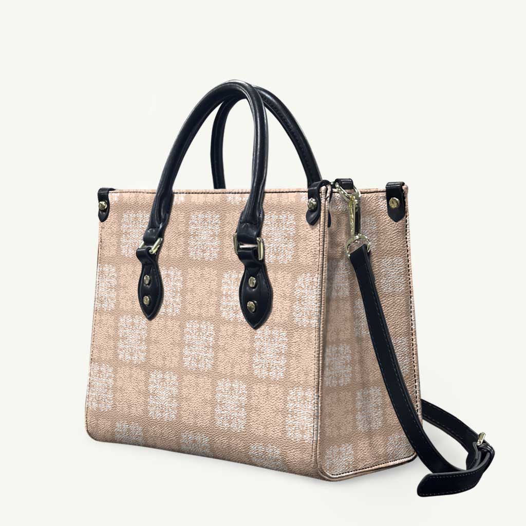 Beige Palaka Quilt Hawaii Leather Bag Traditional Hawaii-plaid Pattern - Polynesian Pride