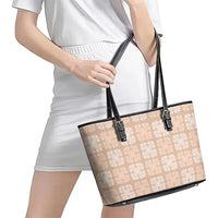 Beige Palaka Quilt Hawaii Leather Tote Bag Traditional Hawaii-plaid Pattern - Polynesian Pride