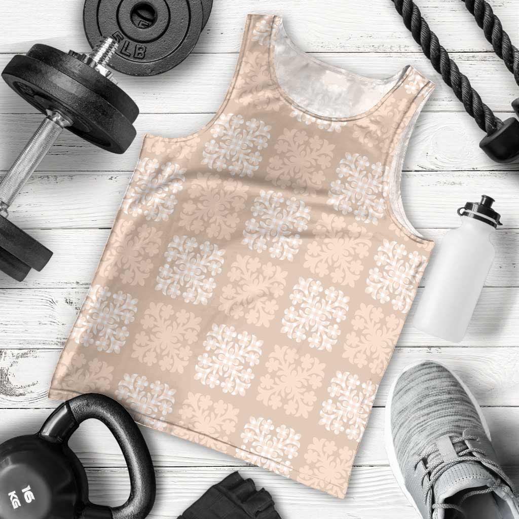 Beige Palaka Quilt Hawaii Men Tank Top Traditional Hawaii-plaid Pattern - Polynesian Pride