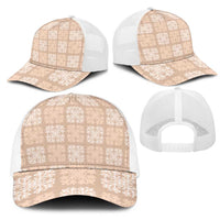 Beige Palaka Quilt Hawaii Mesh Trucker Cap Traditional Hawaii-plaid Pattern - Polynesian Pride