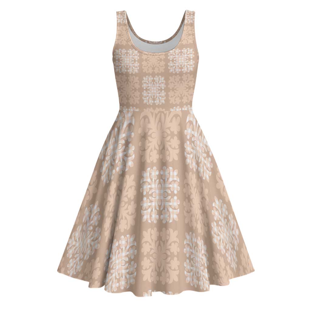 Beige Palaka Quilt Hawaii Midi Dress Traditional Hawaii-plaid Pattern - Polynesian Pride