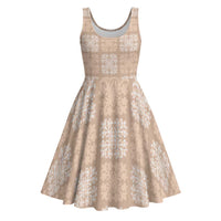 Beige Palaka Quilt Hawaii Midi Dress Traditional Hawaii-plaid Pattern - Polynesian Pride