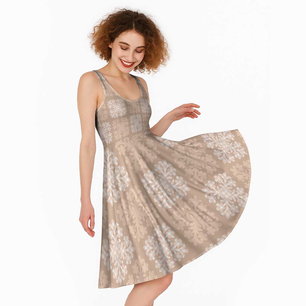 Beige Palaka Quilt Hawaii Midi Dress Traditional Hawaii-plaid Pattern - Polynesian Pride