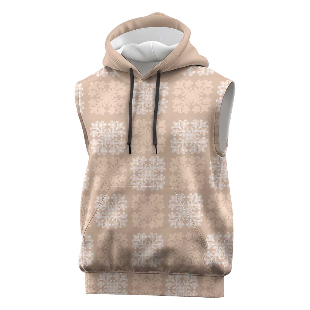 Beige Palaka Quilt Hawaii Sleeveless Hoodie Traditional Hawaii-plaid Pattern LT14 Beige - Polynesian Pride