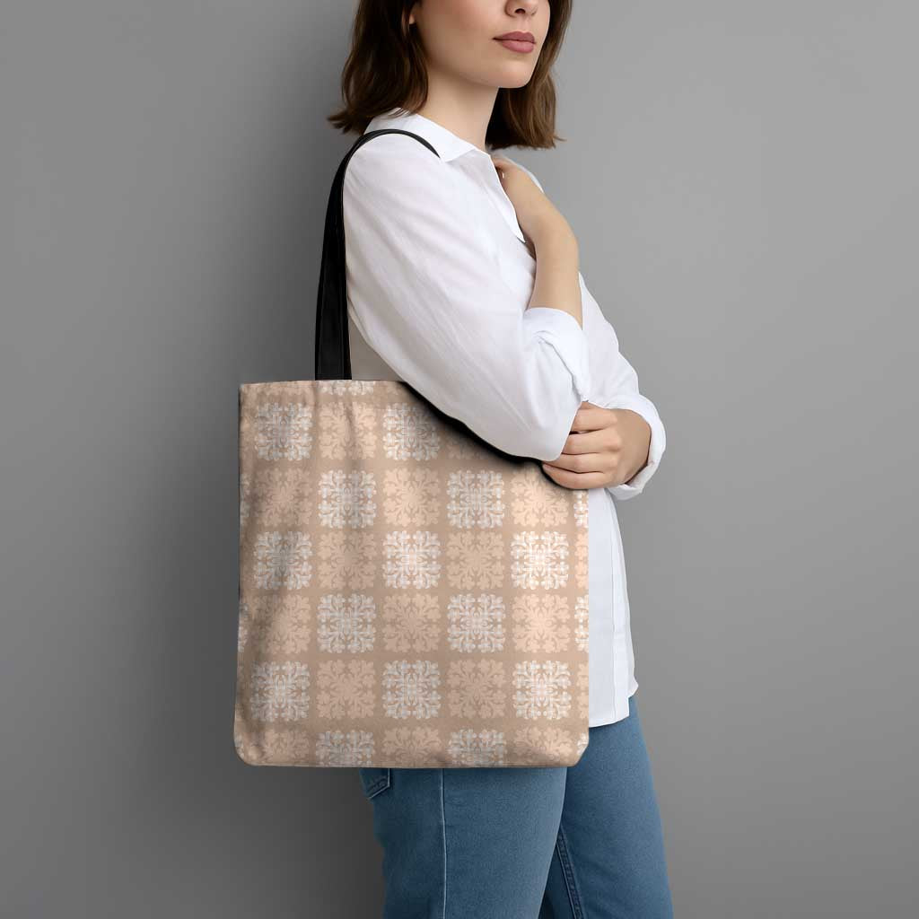 Beige Palaka Quilt Hawaii Tote Bag Traditional Hawaii-plaid Pattern - Polynesian Pride