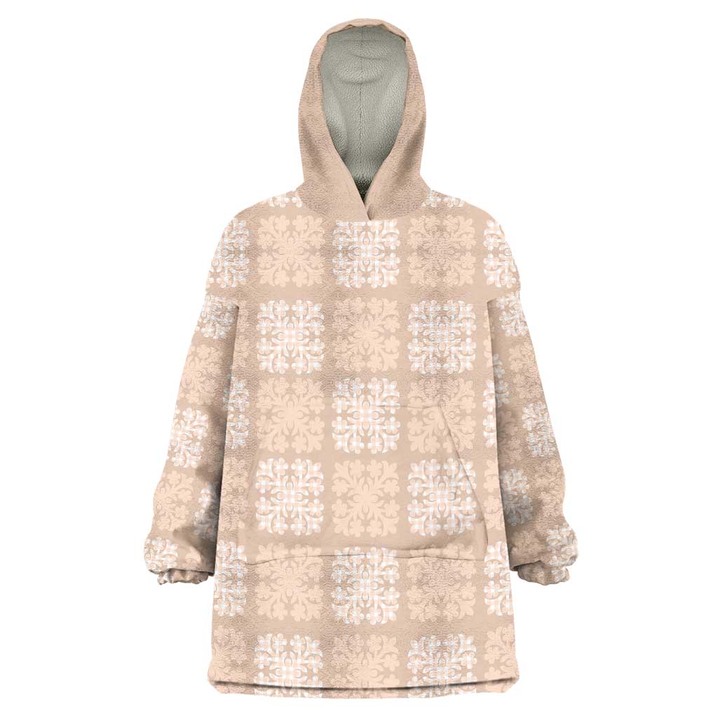 Beige Palaka Quilt Hawaii Wearable Blanket Hoodie Traditional Hawaii-plaid Pattern - Polynesian Pride
