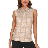 Beige Palaka Quilt Hawaii Women Sleeveless Polo Shirt Traditional Hawaii-plaid Pattern - Polynesian Pride