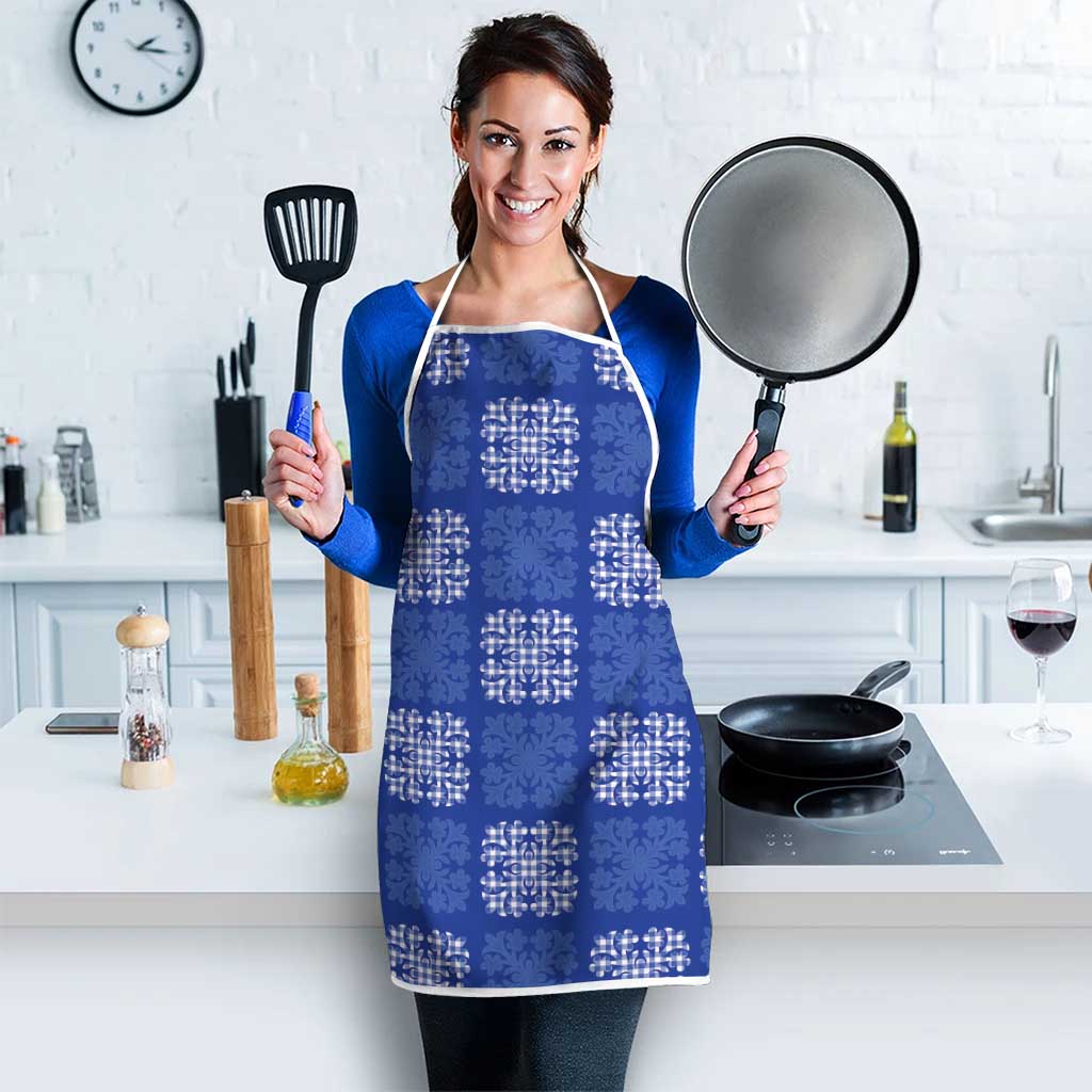 Royal Blue Palaka Quilt Hawaii Apron Traditional Hawaii-plaid Pattern - Polynesian Pride